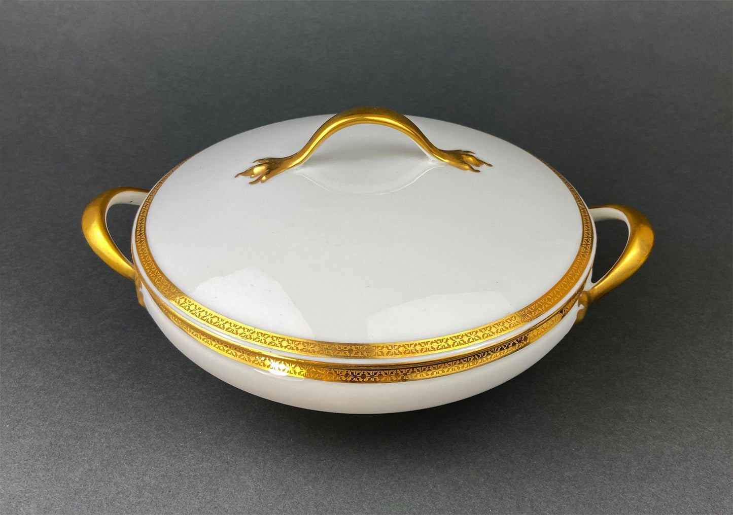 Antique Limoges Porcelain Tureen.  Wedding Band China. Soup Serving Dish. Finest Porcelain by Haviland, France - Tampa Home & Garden Store