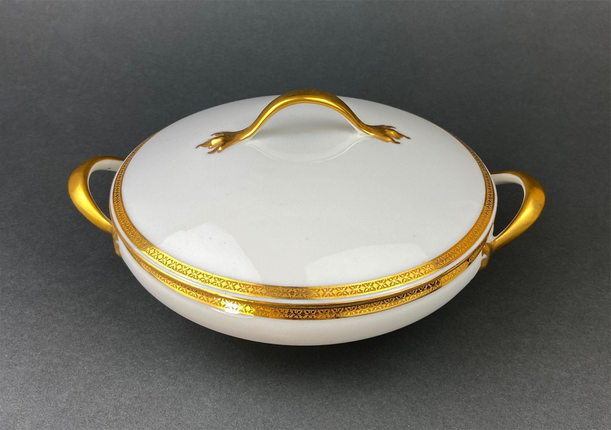 Antique Limoges Porcelain Tureen.  Wedding Band China. Soup Serving Dish. Finest Porcelain by Haviland, France - Tampa Home & Garden Store
