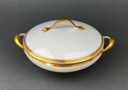 Antique Limoges Porcelain Tureen.  Wedding Band China. Soup Serving Dish. Finest Porcelain by Haviland, France - Tampa Home & Garden Store
