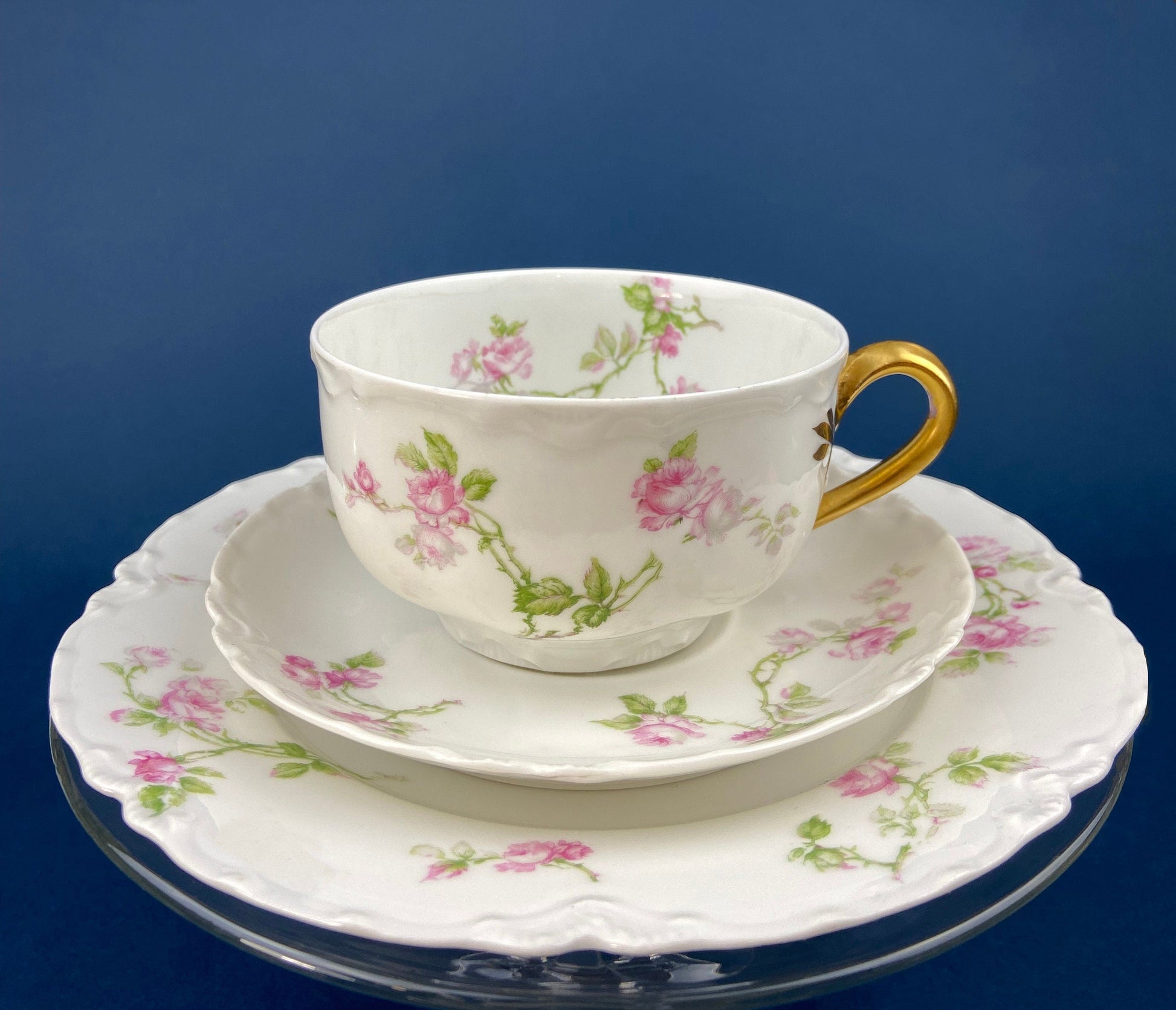 Antique Limoges Tea Cup and Saucer. Hand-Painted Porcelain by Haviland, France. Violet Clusters Motif. Highly Collectible. - Tampa Home & Garden Store
