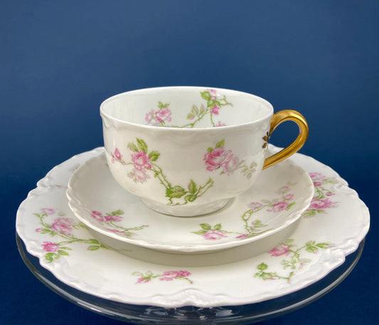 Antique Limoges Tea Cup and Saucer. Hand-Painted Porcelain by Haviland, France. Violet Clusters Motif. Highly Collectible. - Tampa Home & Garden Store