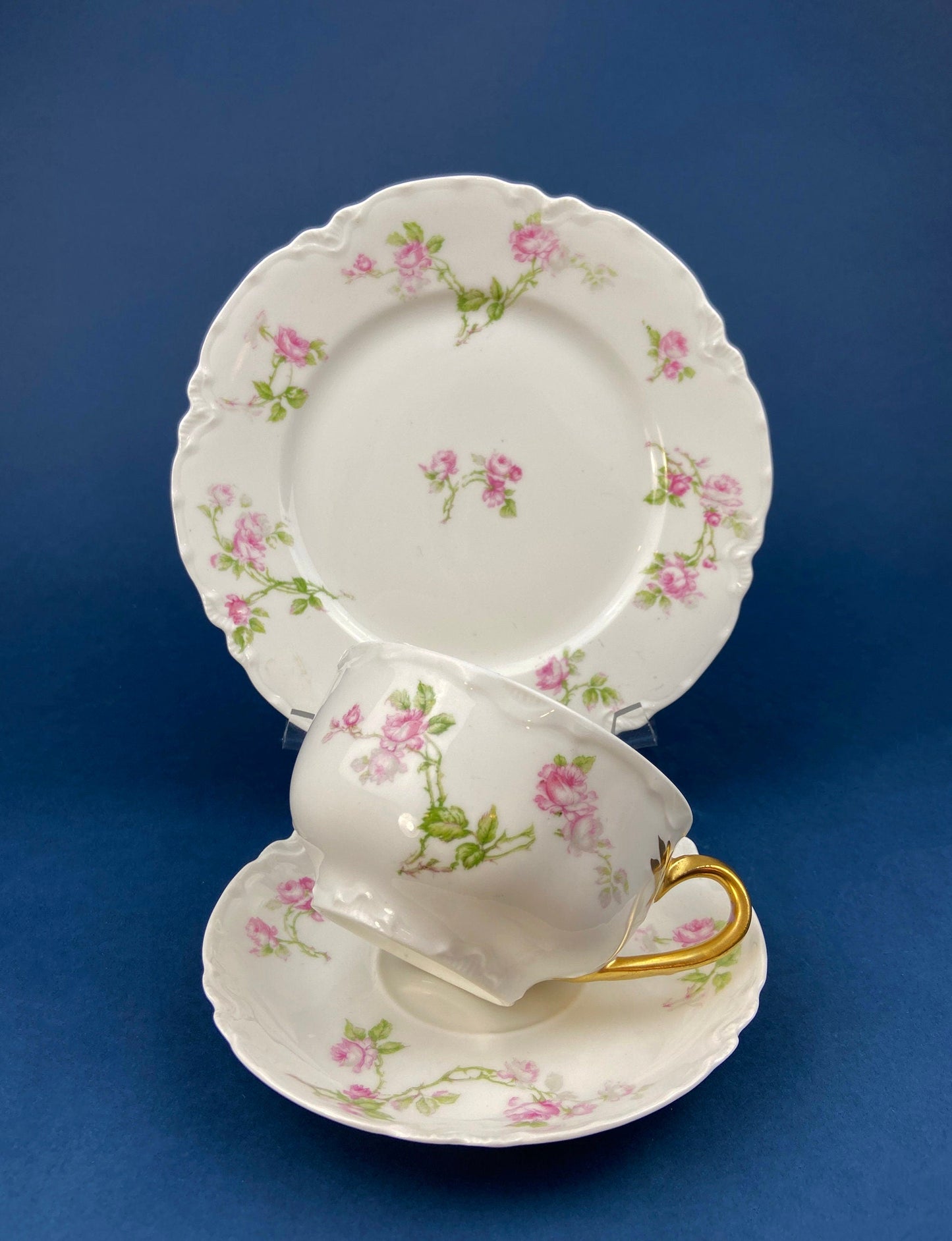 Antique Limoges Tea Cup and Saucer. Hand-Painted Porcelain by Haviland, France. Violet Clusters Motif. Highly Collectible. - Tampa Home & Garden Store