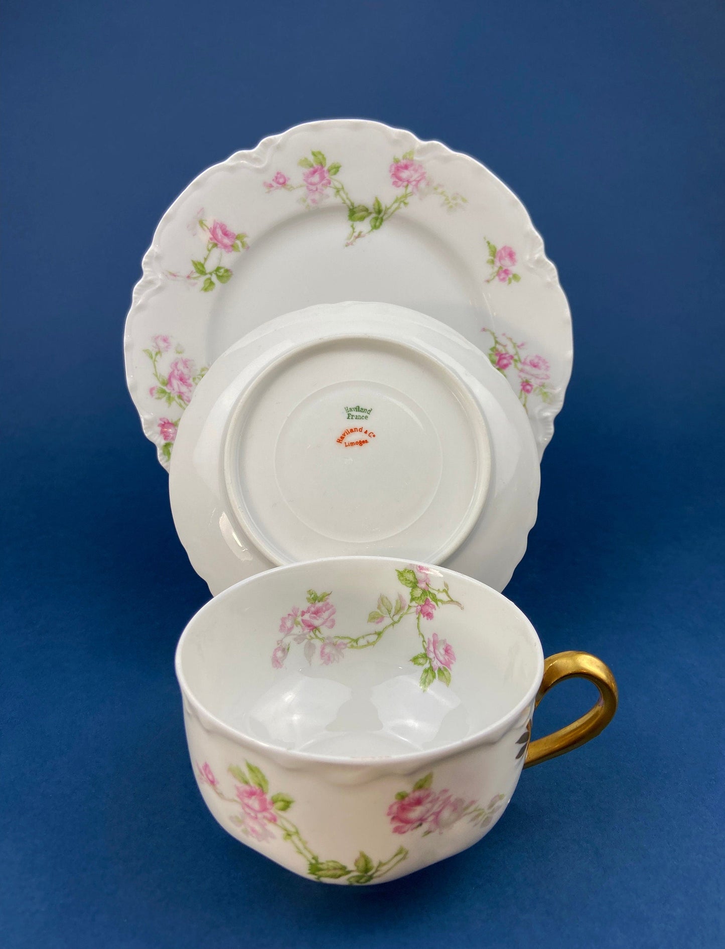 Antique Limoges Tea Cup and Saucer. Hand-Painted Porcelain by Haviland, France. Violet Clusters Motif. Highly Collectible. - Tampa Home & Garden Store