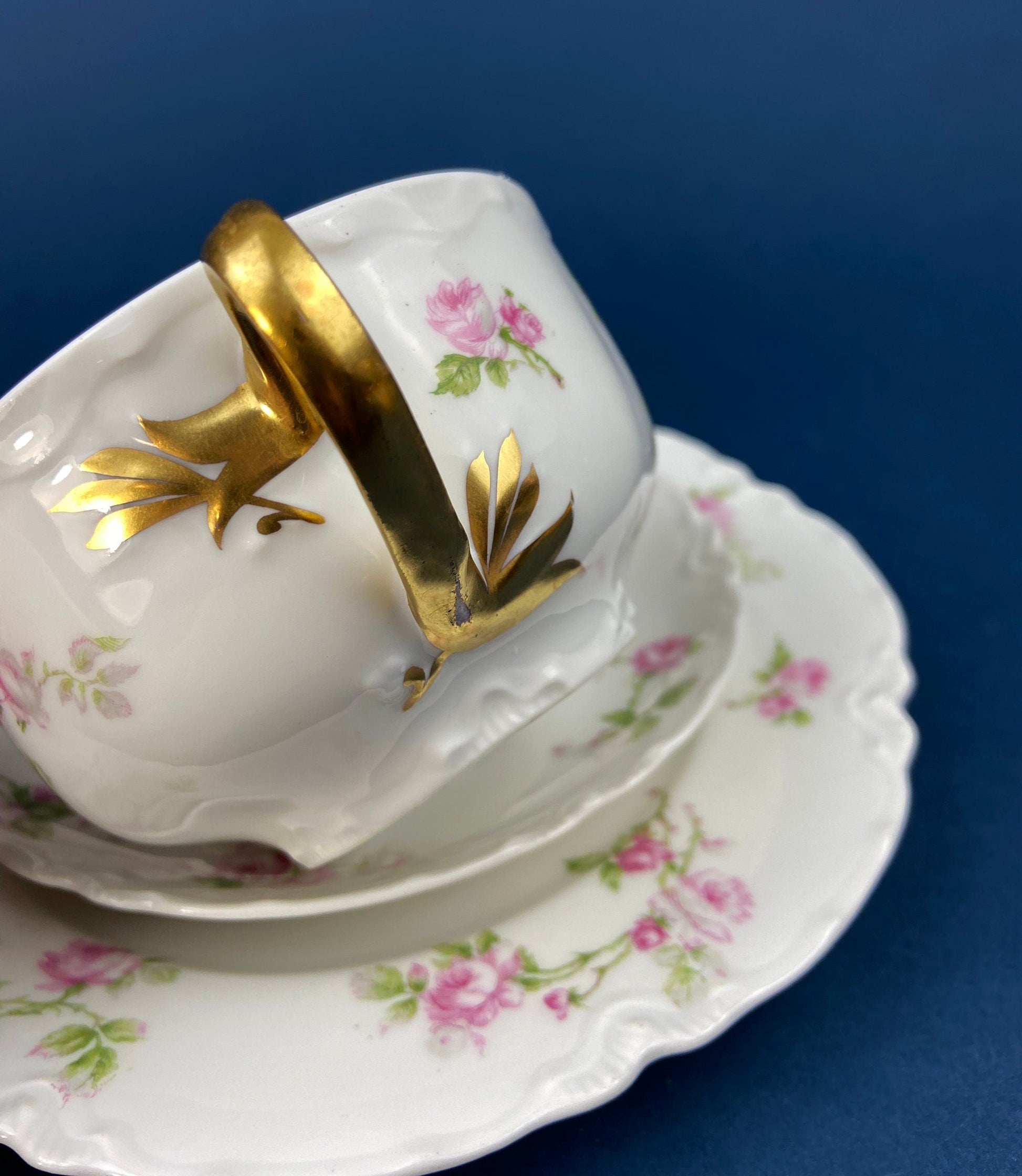 Antique Limoges Tea Cup and Saucer. Hand-Painted Porcelain by Haviland, France. Violet Clusters Motif. Highly Collectible. - Tampa Home & Garden Store