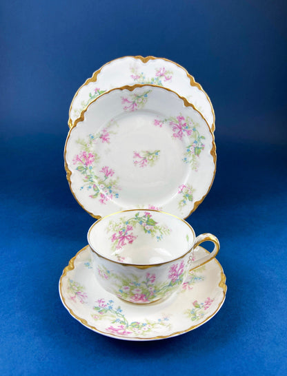 Antique Limoges Trio Tea Set. Floral Motif: Forget-me-nots, Honey Suckle, Roses. Rare Find. French Country Living. Luxurious Dining. - Tampa Home & Garden Store
