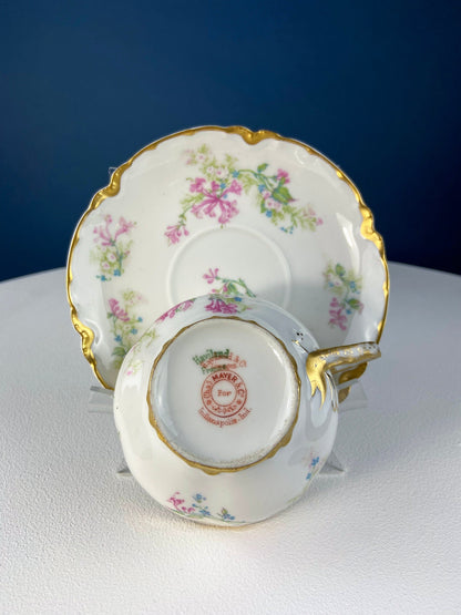 Antique Limoges Trio Tea Set. Floral Motif: Forget-me-nots, Honey Suckle, Roses. Rare Find. French Country Living. Luxurious Dining. - Tampa Home & Garden Store