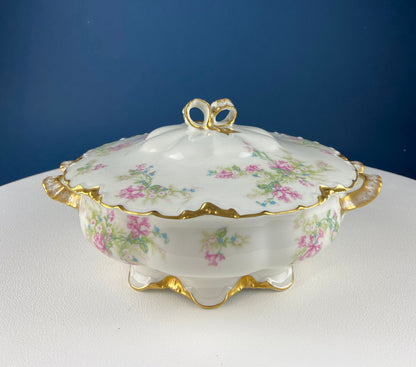 Antique Limoges Trio Tea Set. Floral Motif: Forget-me-nots, Honey Suckle, Roses. Rare Find. French Country Living. Luxurious Dining. - Tampa Home & Garden Store