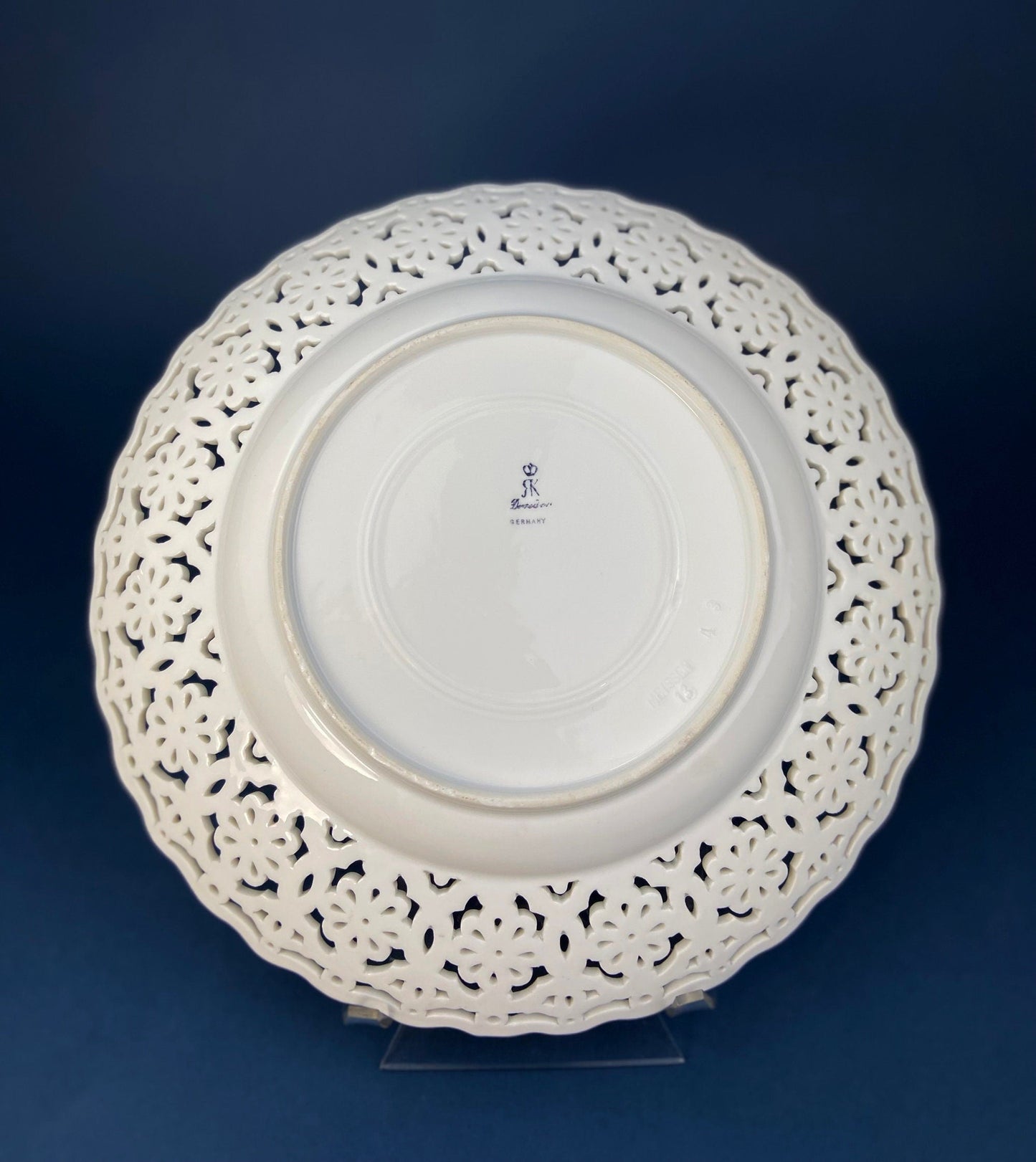 Antique Meissen Plate: Reticulated Hand-Painted Tea Rose Serving Platter - Tampa Home & Garden Store