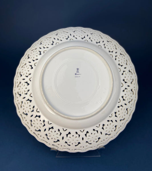 Antique Meissen Plate: Reticulated Hand-Painted Tea Rose Serving Platter - Tampa Home & Garden Store