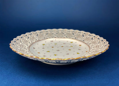 Antique Meissen Plate: Reticulated Hand-Painted Tea Rose Serving Platter - Tampa Home & Garden Store