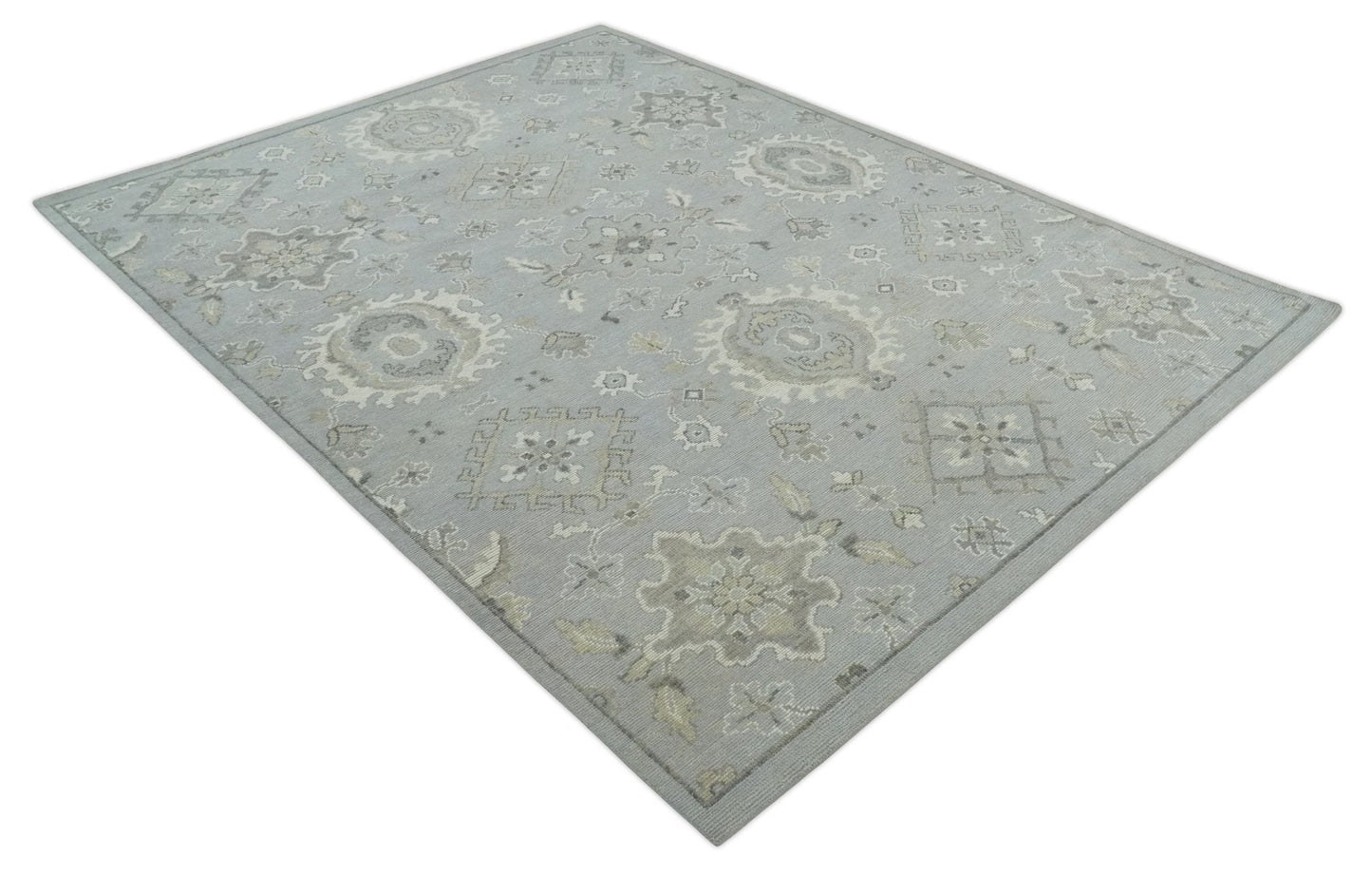 Antique Muted Silver Rug 8x11 Hand Knotted Turkish Silver, Beige and Brown Traditional Antique Persian Low Pile Area Rug - Tampa Home & Garden Store