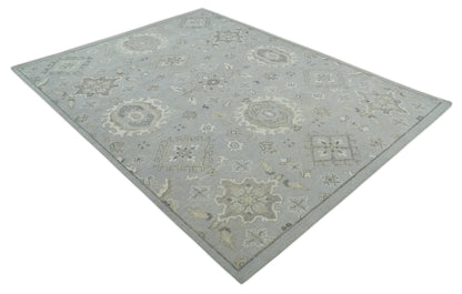 Antique Muted Silver Rug 8x11 Hand Knotted Turkish Silver, Beige and Brown Traditional Antique Persian Low Pile Area Rug - Tampa Home & Garden Store
