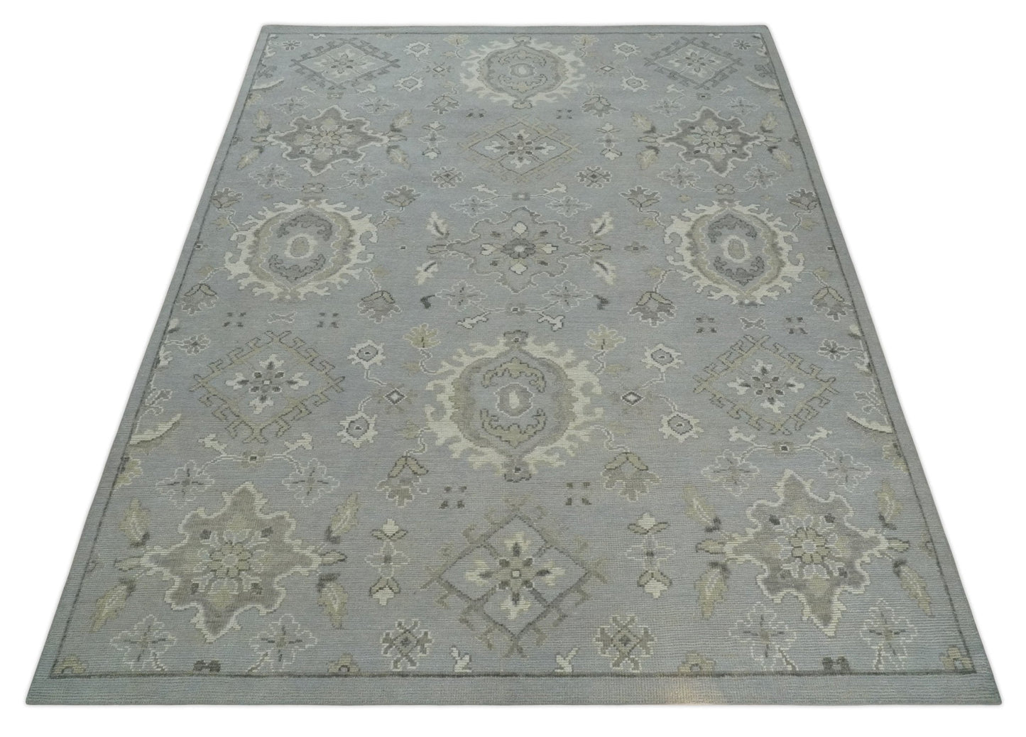 Antique Muted Silver Rug 8x11 Hand Knotted Turkish Silver, Beige and Brown Traditional Antique Persian Low Pile Area Rug - Tampa Home & Garden Store