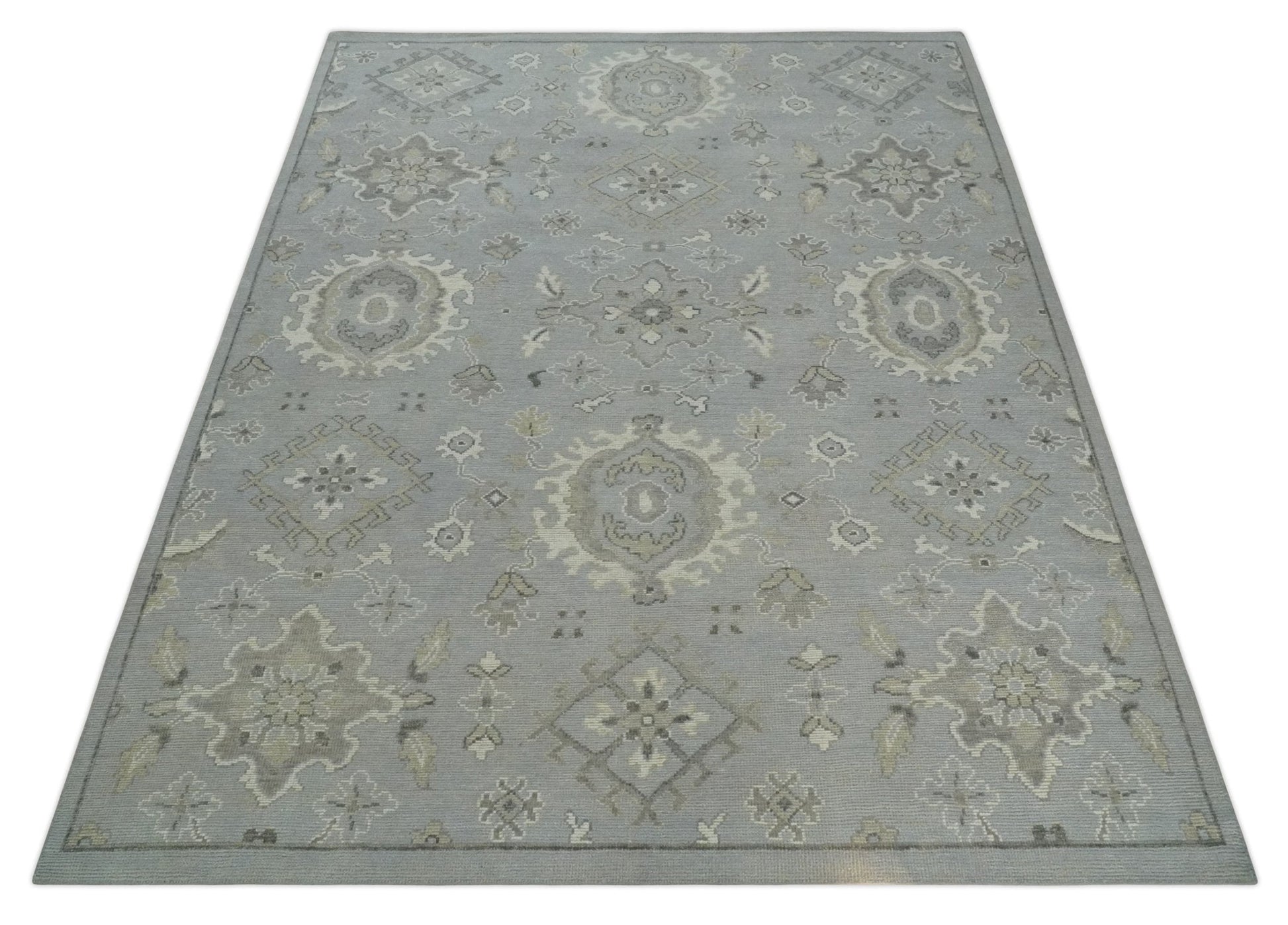 Antique Muted Silver Rug 8x11 Hand Knotted Turkish Silver, Beige and Brown Traditional Antique Persian Low Pile Area Rug - Tampa Home & Garden Store