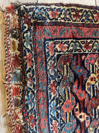 Antique Natural Dyes Small Kurdish Square Decorative Hanging Rug - 22" X 24" - Tampa Home & Garden Store