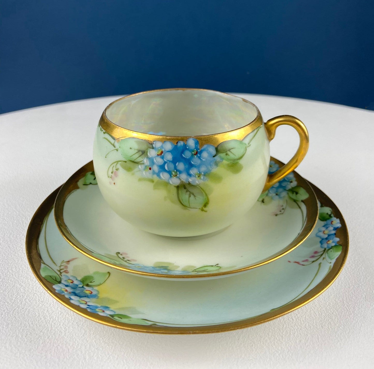 Antique Nippon Cup & Saucer Trio with Forget-Me-Not Motif. Hand Painted Porcelain. Collectible Porcelain.  Luxury Living. - Tampa Home & Garden Store