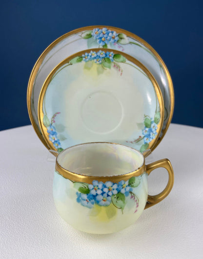 Antique Nippon Cup & Saucer Trio with Forget-Me-Not Motif. Hand Painted Porcelain. Collectible Porcelain.  Luxury Living. - Tampa Home & Garden Store