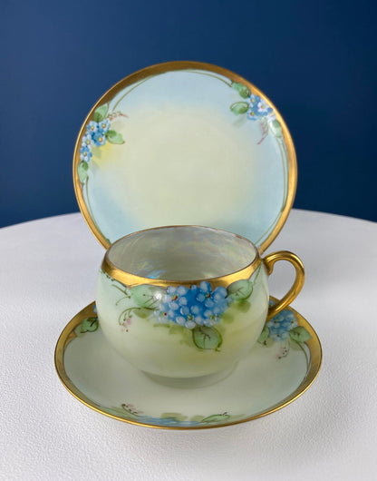 Antique Nippon Cup & Saucer Trio with Forget-Me-Not Motif. Hand Painted Porcelain. Collectible Porcelain.  Luxury Living. - Tampa Home & Garden Store