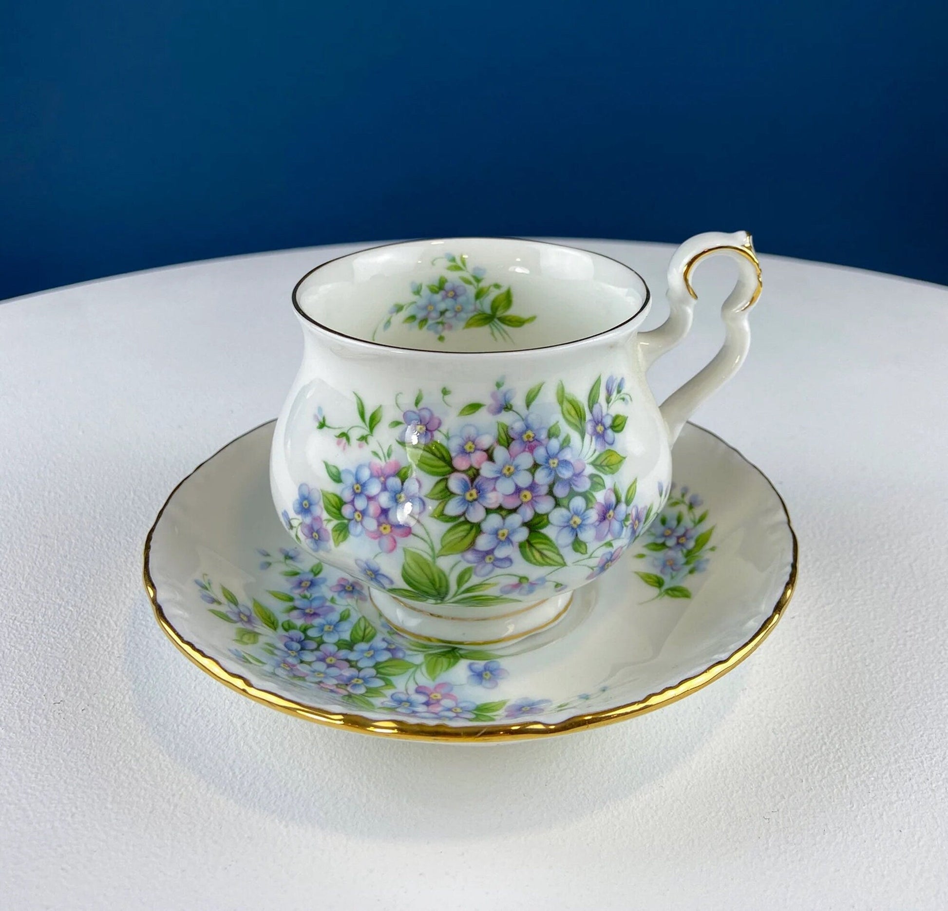 Antique Nippon Cup & Saucer Trio with Forget-Me-Not Motif. Hand Painted Porcelain. Collectible Porcelain.  Luxury Living. - Tampa Home & Garden Store