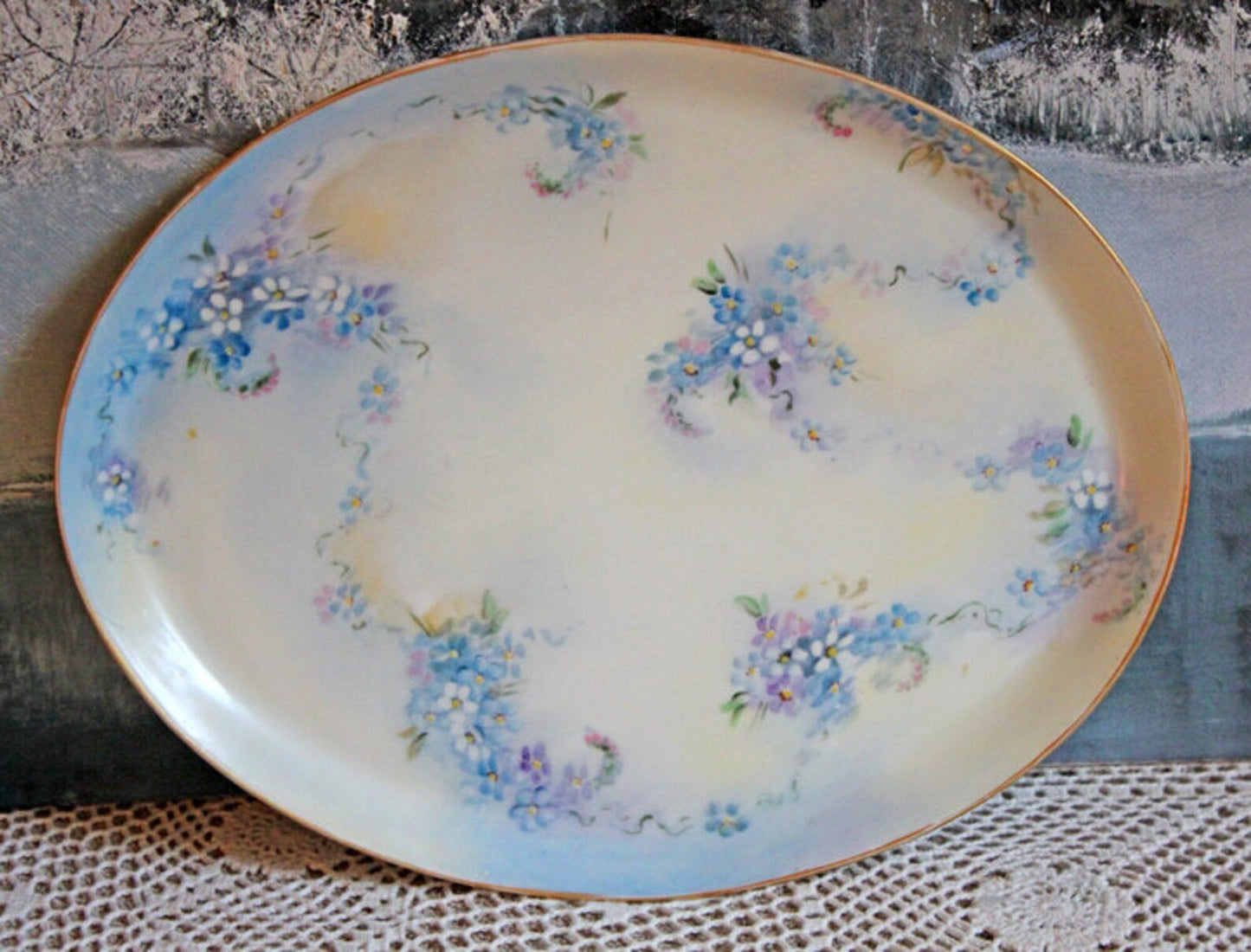 Antique Nippon Cup & Saucer Trio with Forget-Me-Not Motif. Hand Painted Porcelain. Collectible Porcelain.  Luxury Living. - Tampa Home & Garden Store