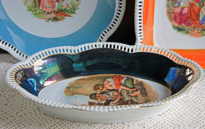Antique Oval Bowl with Scalloped Intricate Rim ,  Bavarian Porcelain Bowl with Children Playing Images. - Tampa Home & Garden Store