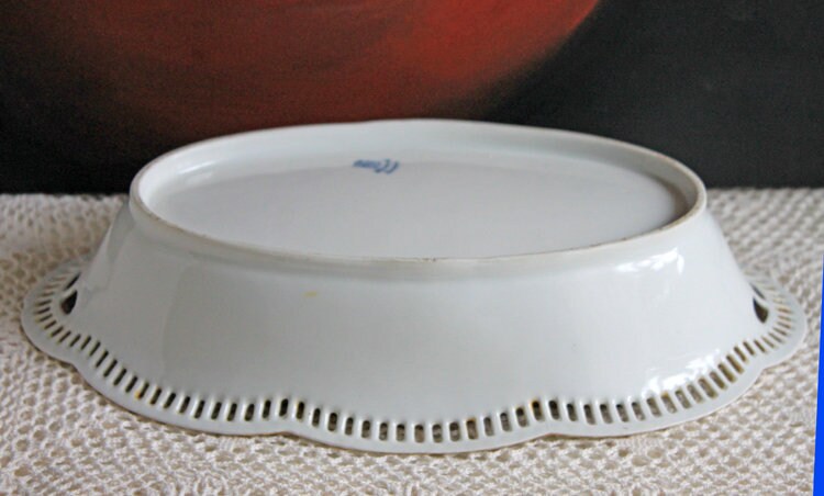 Antique Oval Bowl with Scalloped Intricate Rim ,  Bavarian Porcelain Bowl with Children Playing Images. - Tampa Home & Garden Store