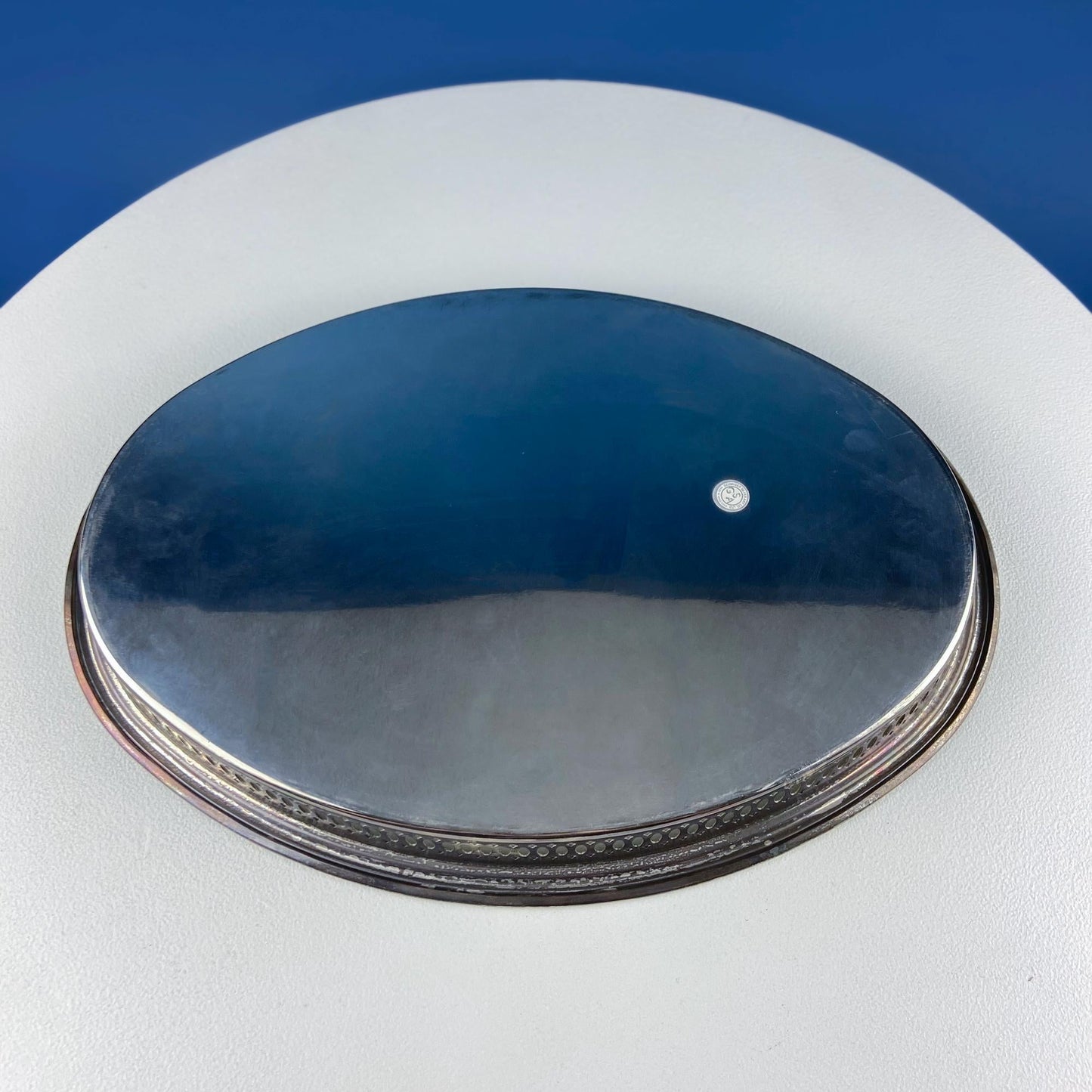 Antique Oval Silver & Glass Serving Platter. Godinger Silver Art. Fluted Glass with Etched Reticulated Silver Tray. Hosting Essential. - Tampa Home & Garden Store