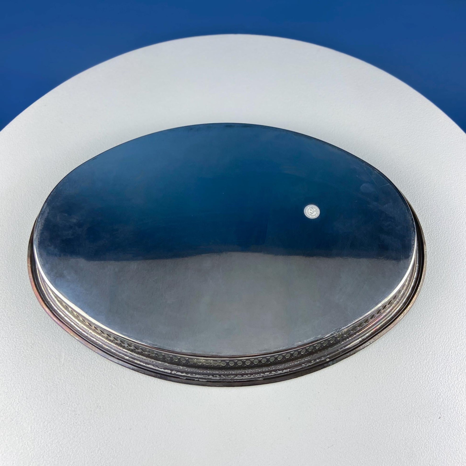 Antique Oval Silver & Glass Serving Platter. Godinger Silver Art. Fluted Glass with Etched Reticulated Silver Tray. Hosting Essential. - Tampa Home & Garden Store