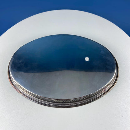 Antique Oval Silver & Glass Serving Platter. Godinger Silver Art. Fluted Glass with Etched Reticulated Silver Tray. Hosting Essential. - Tampa Home & Garden Store