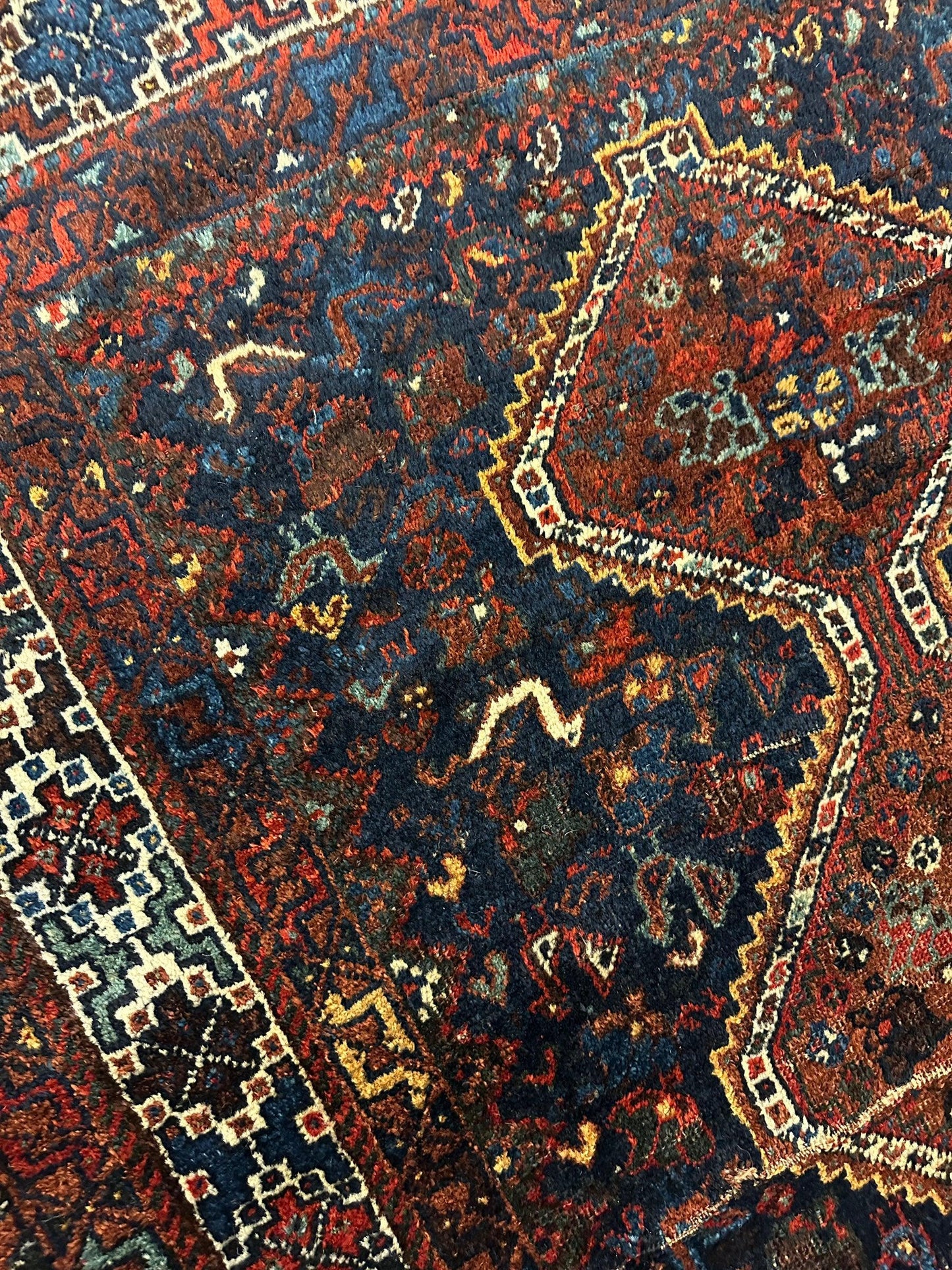 Antique Persian Khamseh Tribal Rug 4' x 5’10” - Tampa Home & Garden Store