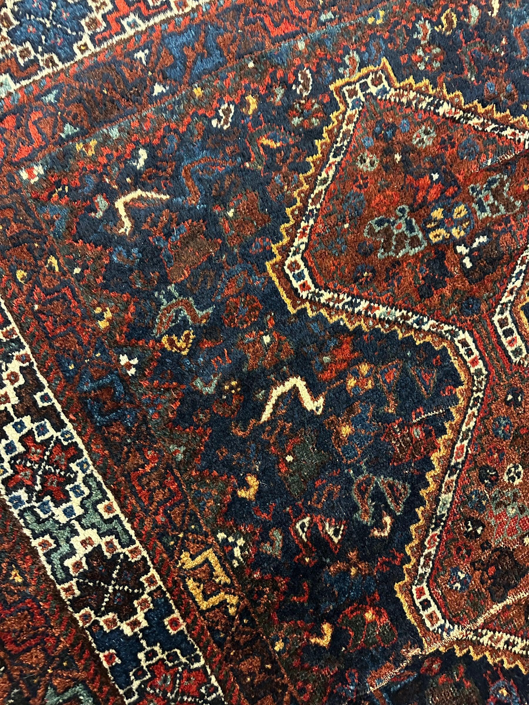 Antique Persian Khamseh Tribal Rug 4' x 5’10” - Tampa Home & Garden Store