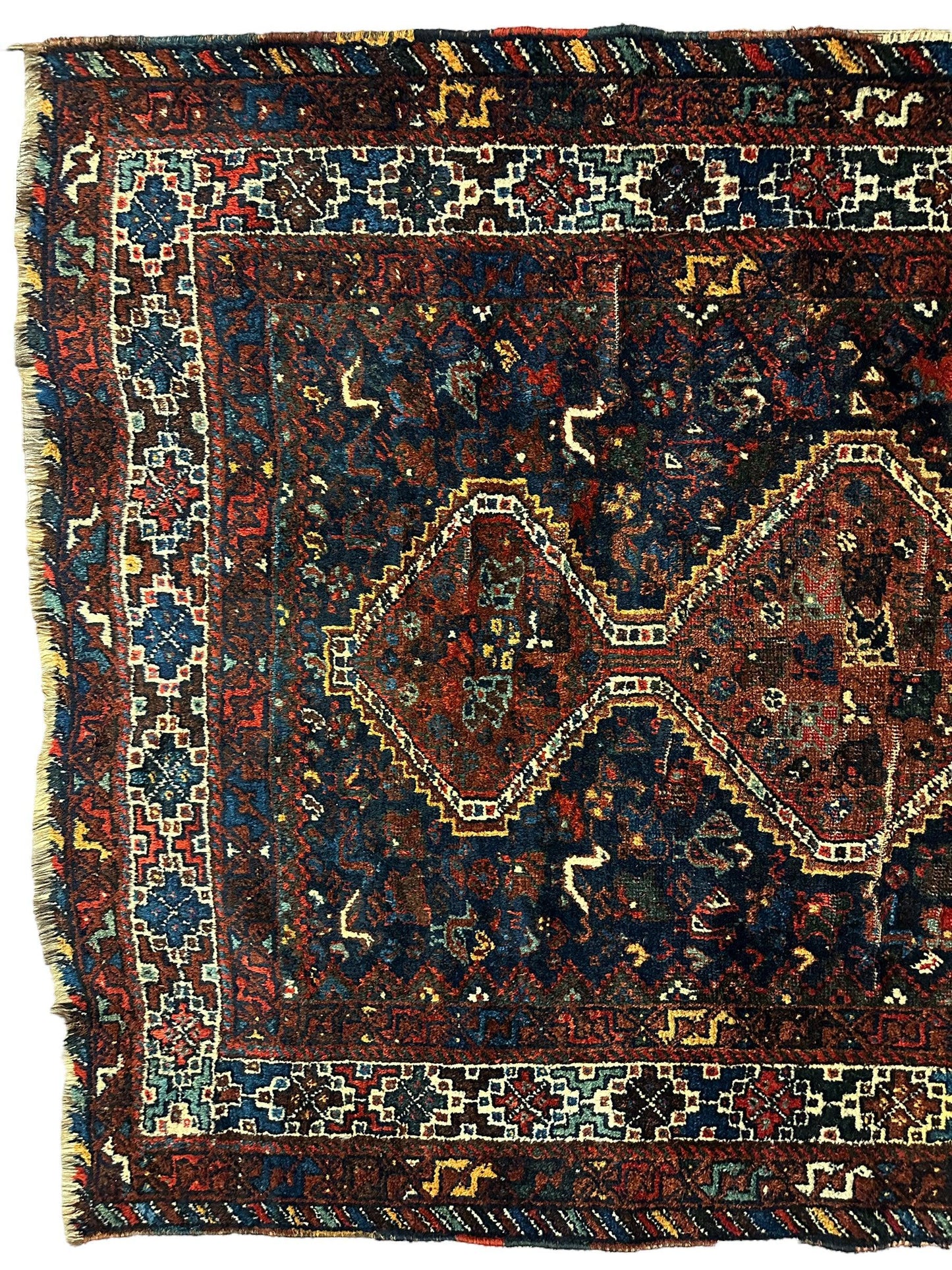 Antique Persian Khamseh Tribal Rug 4' x 5’10” - Tampa Home & Garden Store