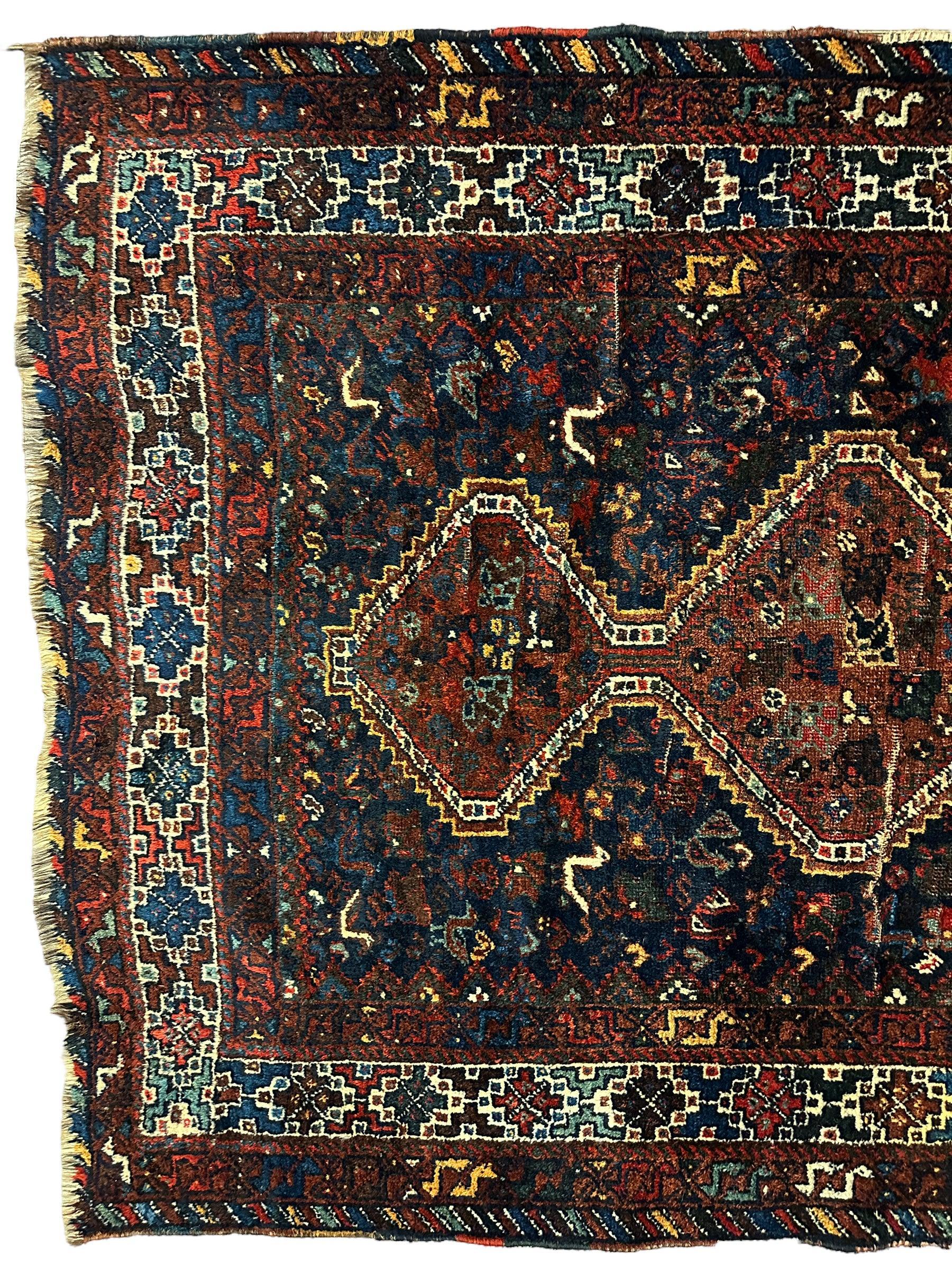 Antique Persian Khamseh Tribal Rug 4' x 5’10” - Tampa Home & Garden Store