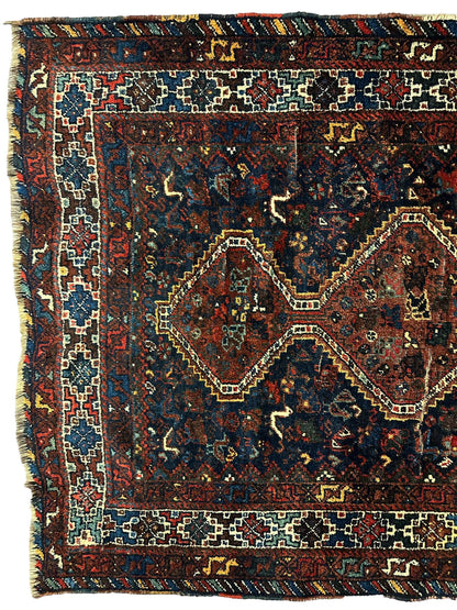 Antique Persian Khamseh Tribal Rug 4' x 5’10” - Tampa Home & Garden Store