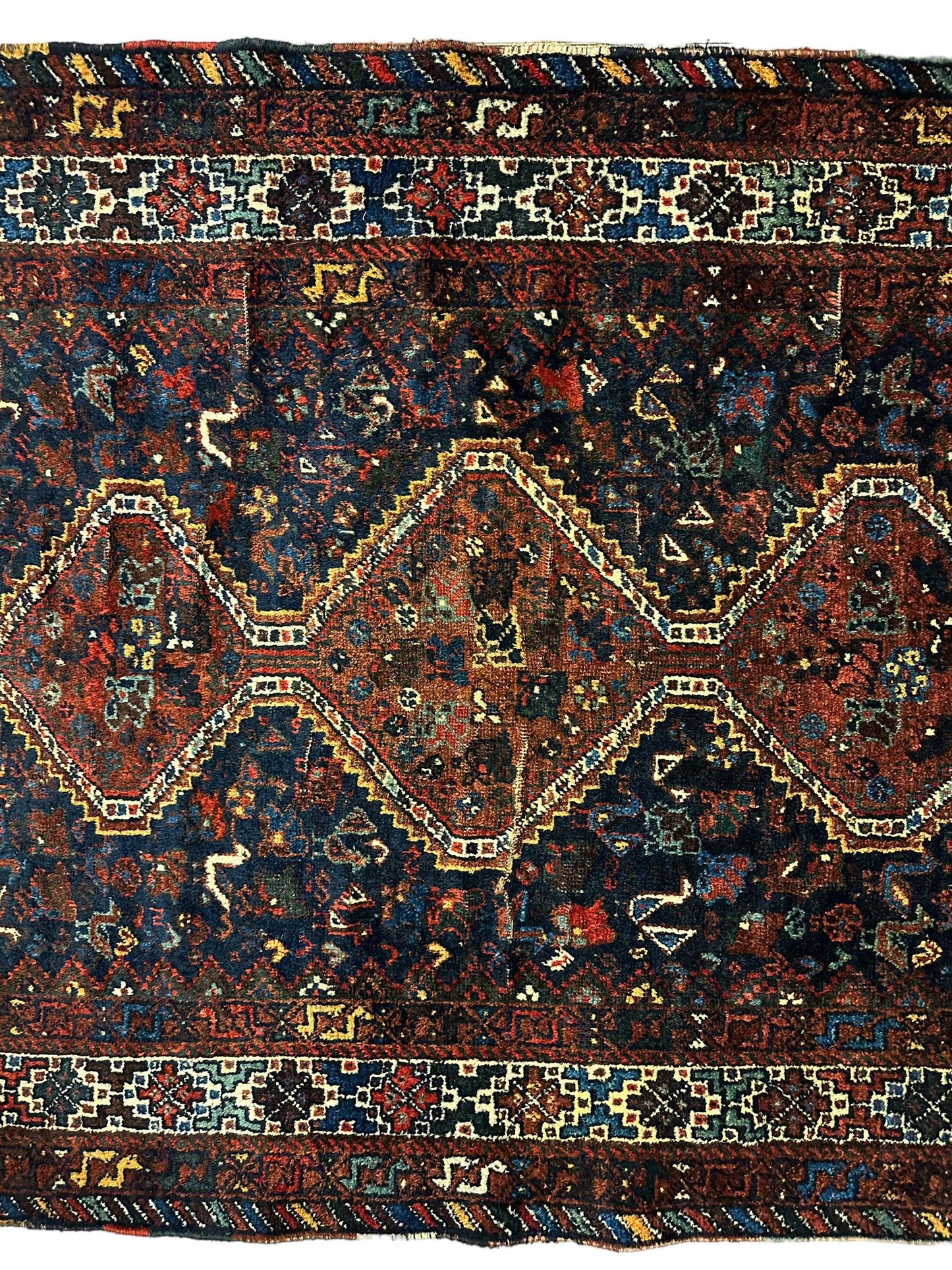 Antique Persian Khamseh Tribal Rug 4' x 5’10” - Tampa Home & Garden Store