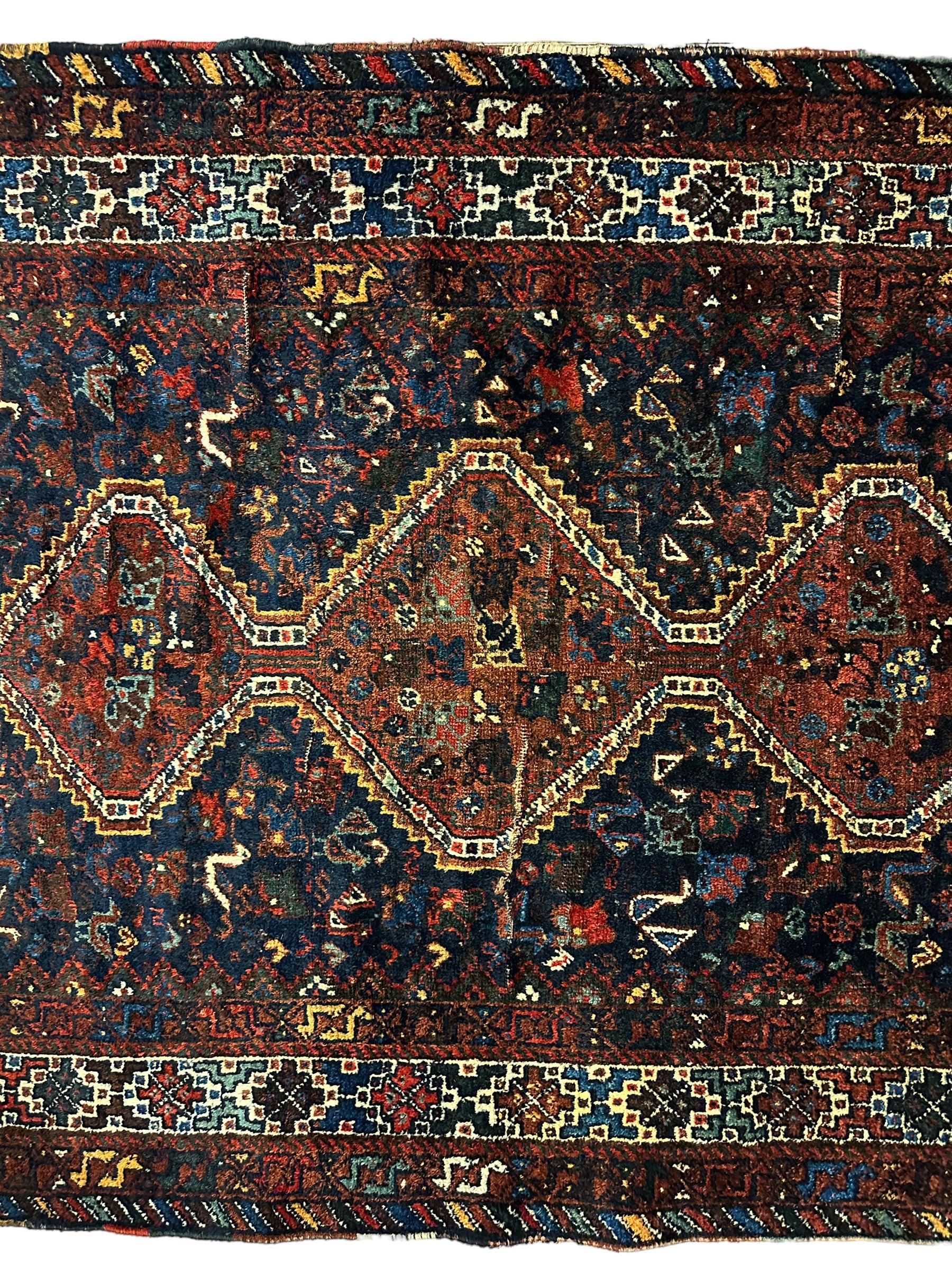 Antique Persian Khamseh Tribal Rug 4' x 5’10” - Tampa Home & Garden Store