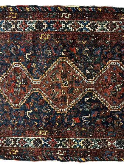 Antique Persian Khamseh Tribal Rug 4' x 5’10” - Tampa Home & Garden Store