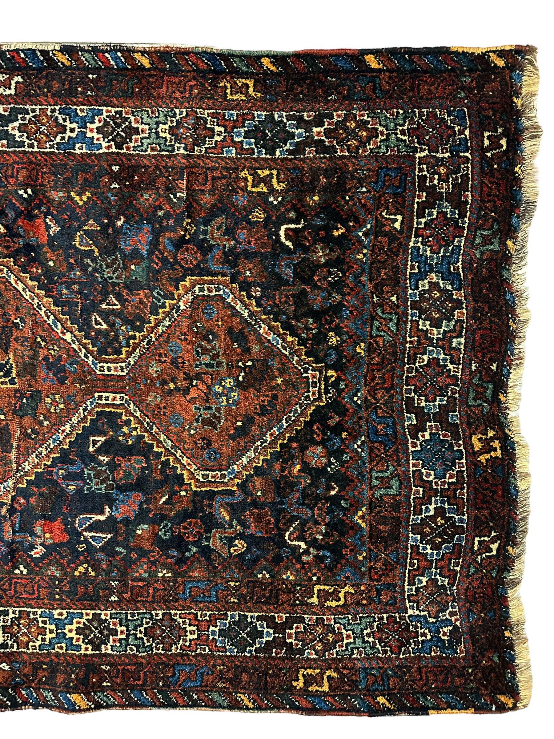 Antique Persian Khamseh Tribal Rug 4' x 5’10” - Tampa Home & Garden Store