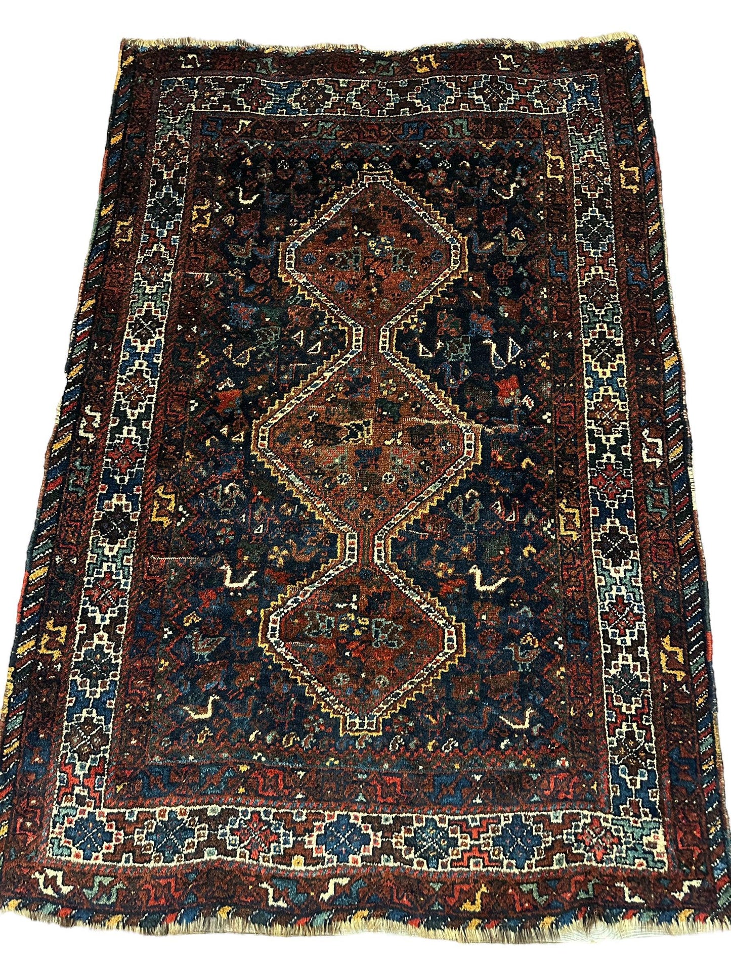 Antique Persian Khamseh Tribal Rug 4' x 5’10” - Tampa Home & Garden Store