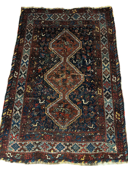 Antique Persian Khamseh Tribal Rug 4' x 5’10” - Tampa Home & Garden Store