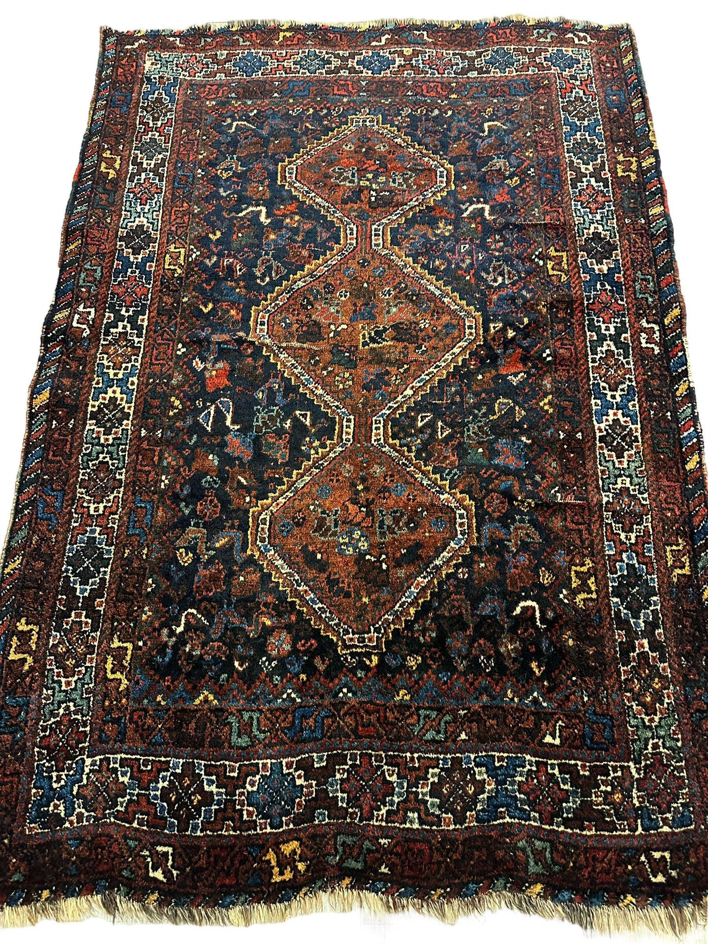 Antique Persian Khamseh Tribal Rug 4' x 5’10” - Tampa Home & Garden Store