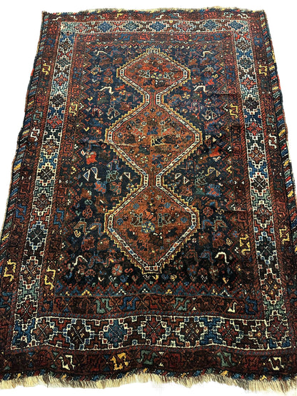 Antique Persian Khamseh Tribal Rug 4' x 5’10” - Tampa Home & Garden Store