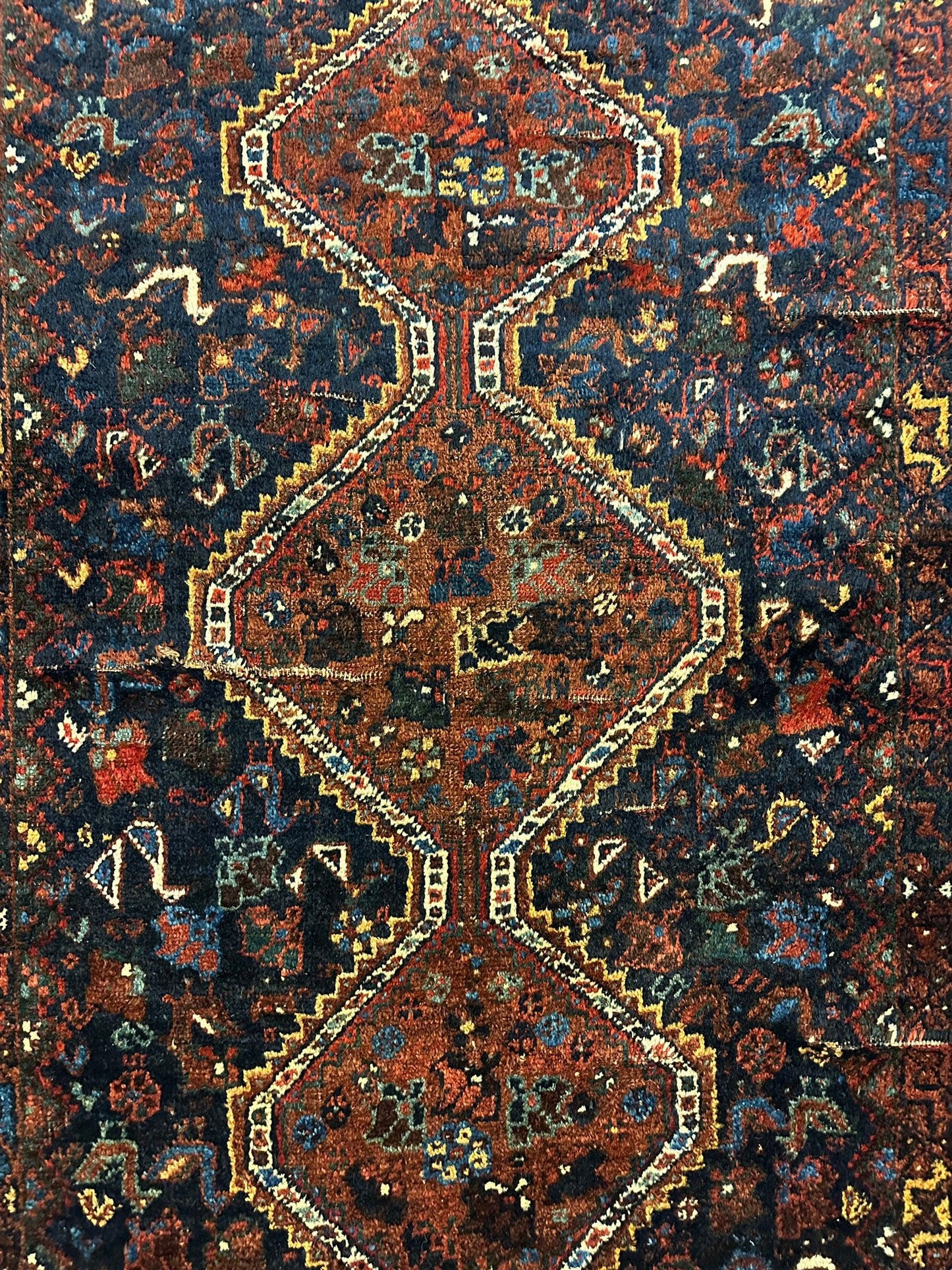 Antique Persian Khamseh Tribal Rug 4' x 5’10” - Tampa Home & Garden Store