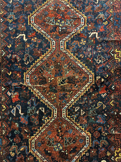 Antique Persian Khamseh Tribal Rug 4' x 5’10” - Tampa Home & Garden Store