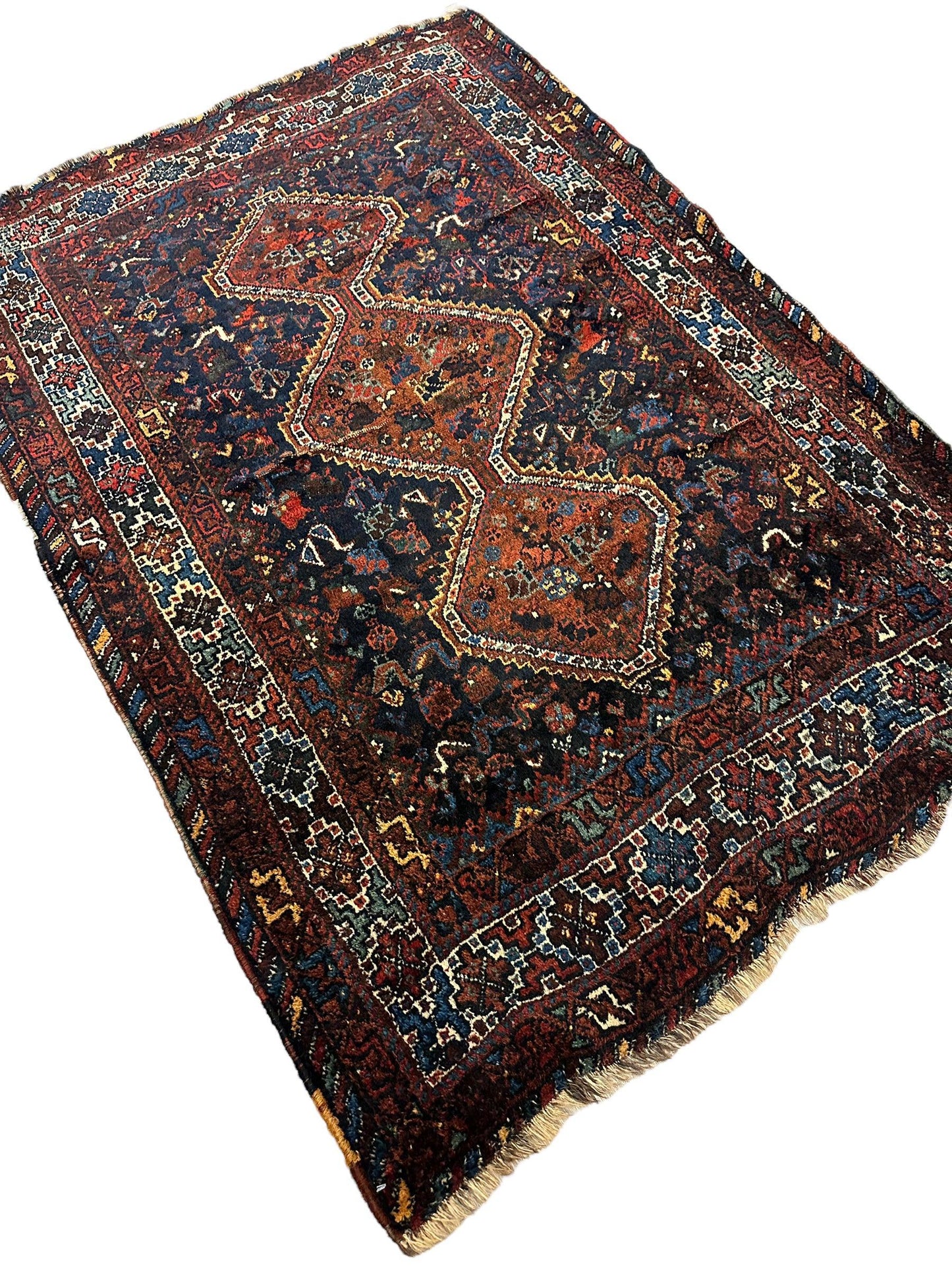 Antique Persian Khamseh Tribal Rug 4' x 5’10” - Tampa Home & Garden Store