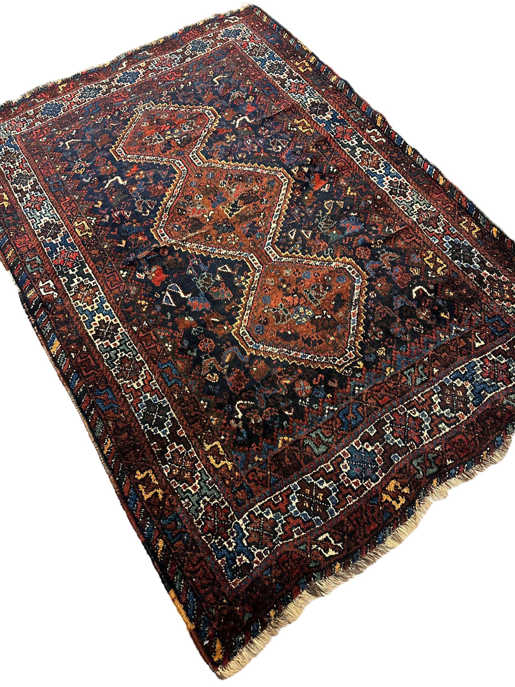 Antique Persian Khamseh Tribal Rug 4' x 5’10” - Tampa Home & Garden Store