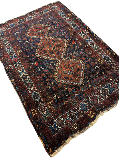 Antique Persian Khamseh Tribal Rug 4' x 5’10” - Tampa Home & Garden Store