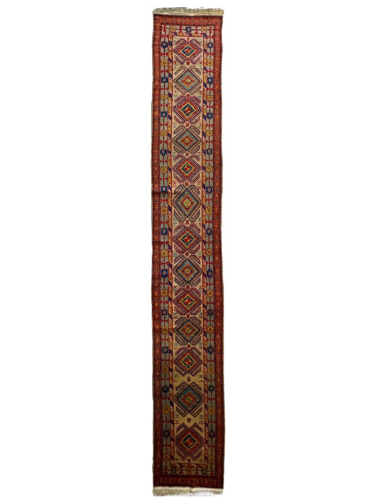 Antique Persian Lambran Runner Rug - 2'5" x 15'7" - Handwoven Wool, Circa 1930s - Tampa Home & Garden Store