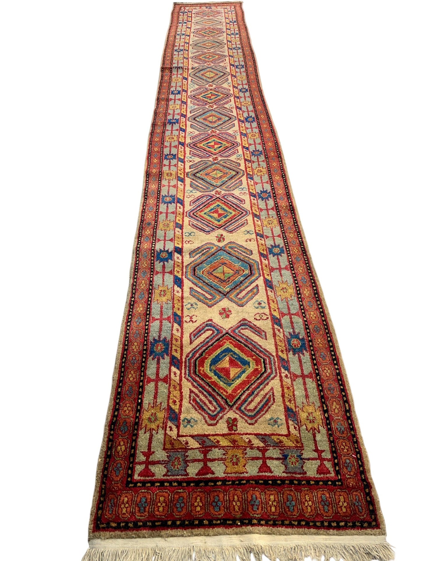 Antique Persian Lambran Runner Rug - 2'5" x 15'7" - Handwoven Wool, Circa 1930s - Tampa Home & Garden Store