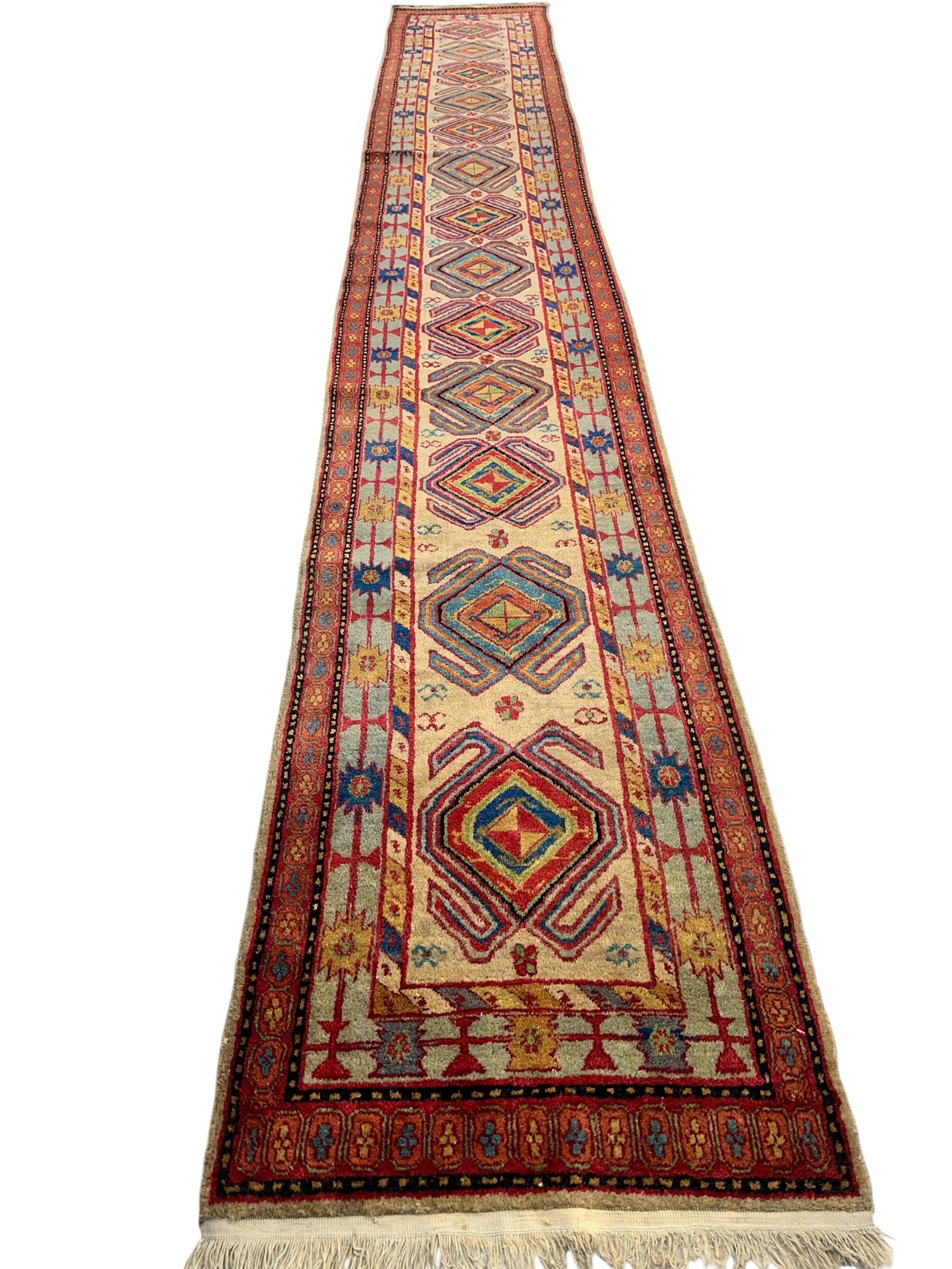 Antique Persian Lambran Runner Rug - 2'5" x 15'7" - Handwoven Wool, Circa 1930s - Tampa Home & Garden Store